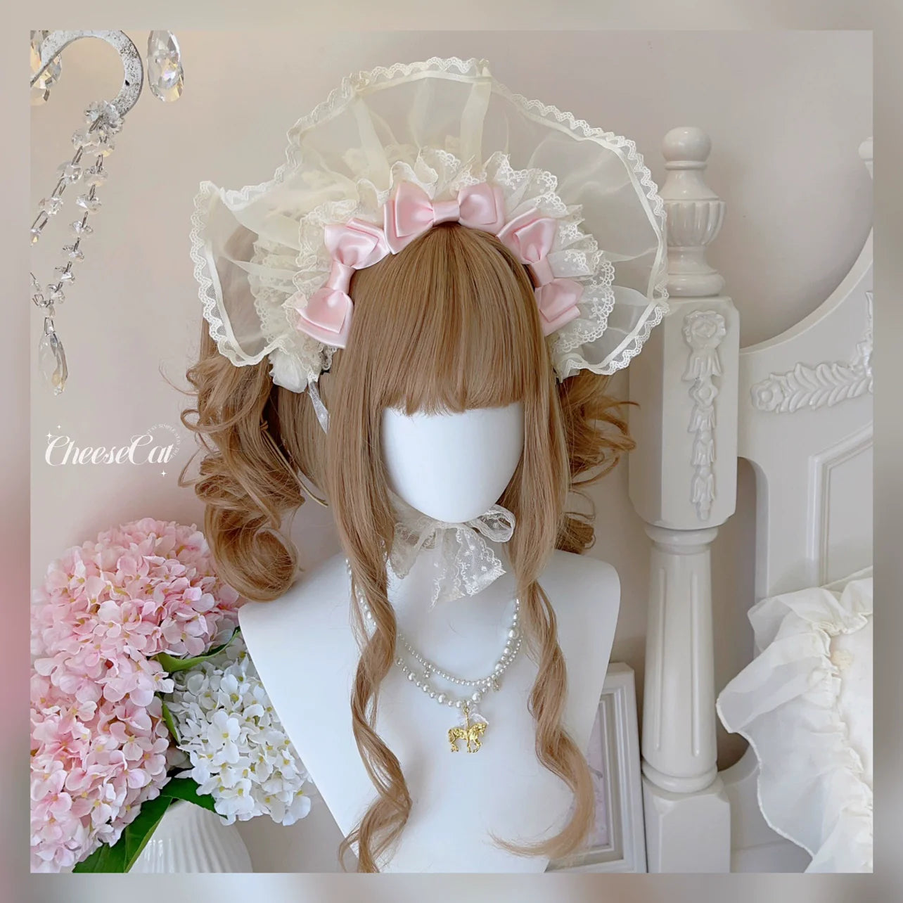 CheeseCat - Sweet Lolita Bonnet Organza Bow Headdress