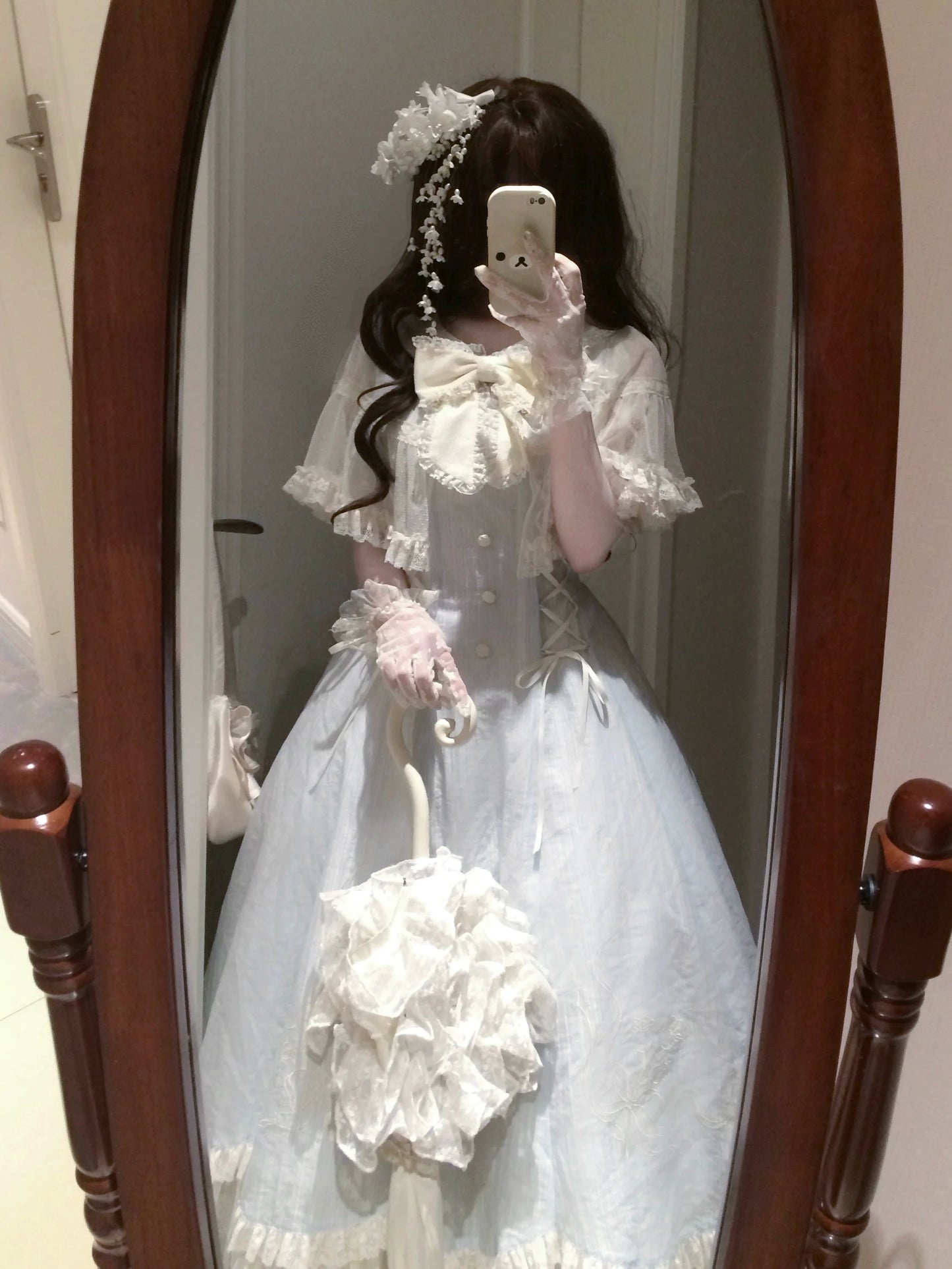 Kuma - Little Wind Chime - Elegant Lolita OP Water Blue Dress With Decorative Tulle Cape