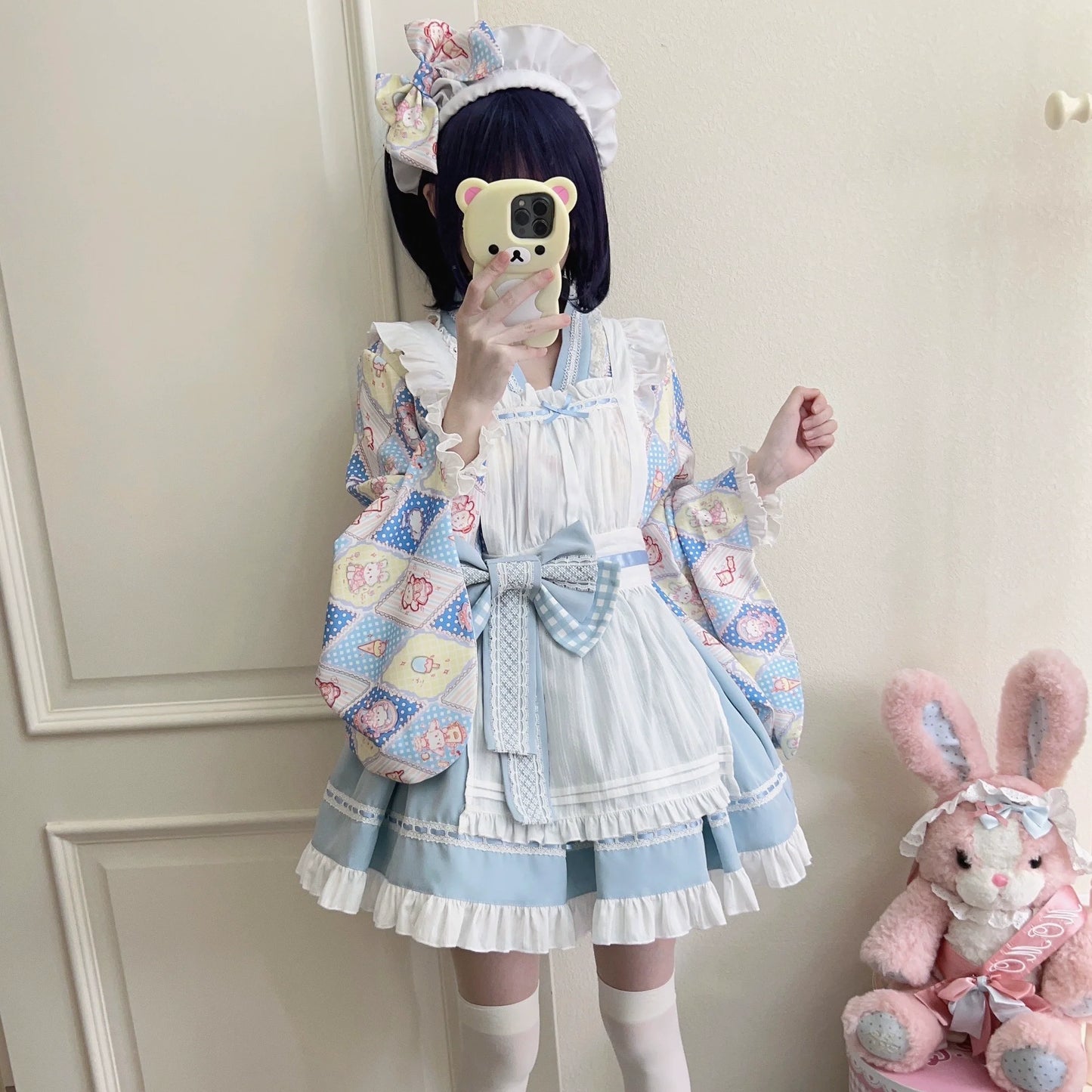 Sugar Girl - Showa Sweetness - Maid Wa Lolita Skirt Set Cute Summer Lolita Bow Apron