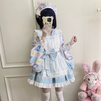 Sugar Girl - Showa Sweetness - Maid Wa Lolita Skirt Set Cute Summer Lolita Bow Apron