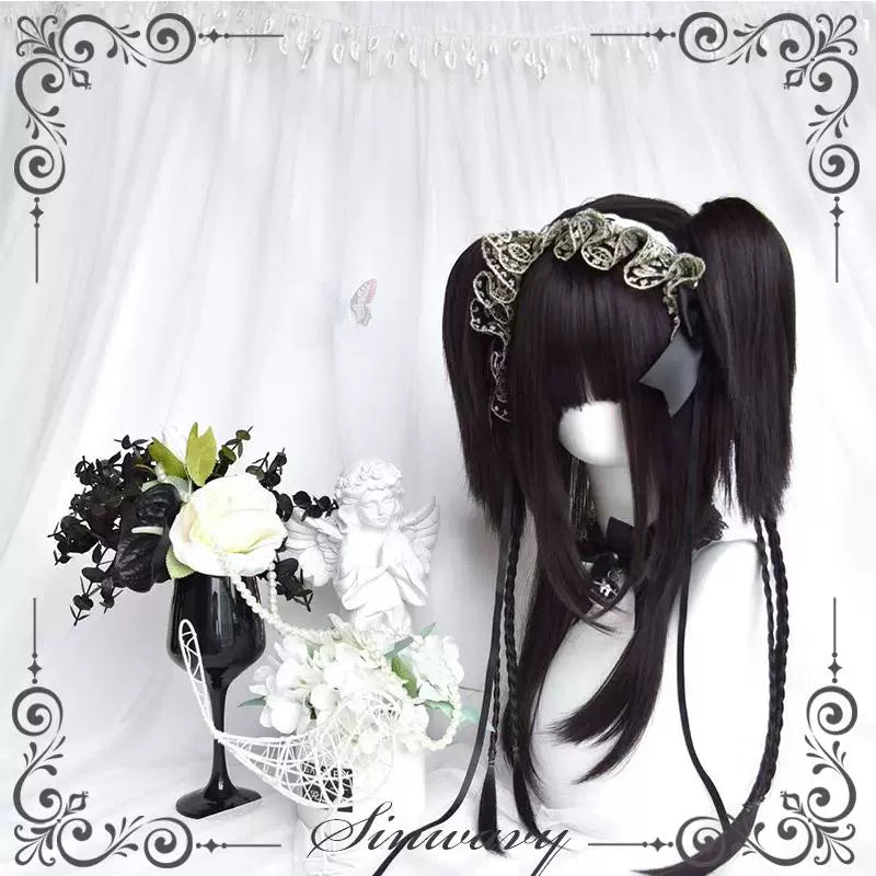 Sinwavy - Gothic Lolita Wig Black Natural Hair With Ponytails & Braids
