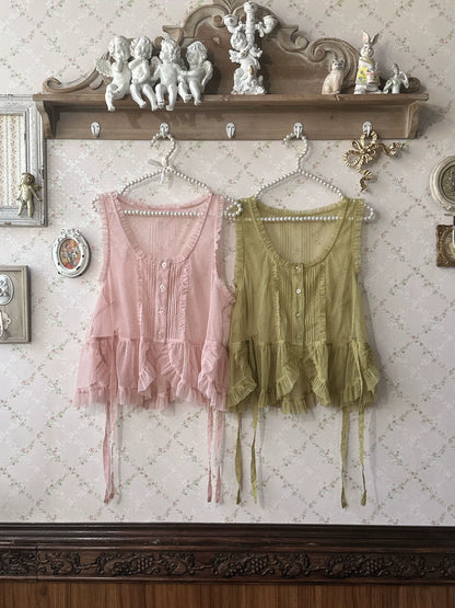 Sweet Dreamer - Antique Wall - Classic Vintage Lolita Vest Tulle Polka Dot Vest