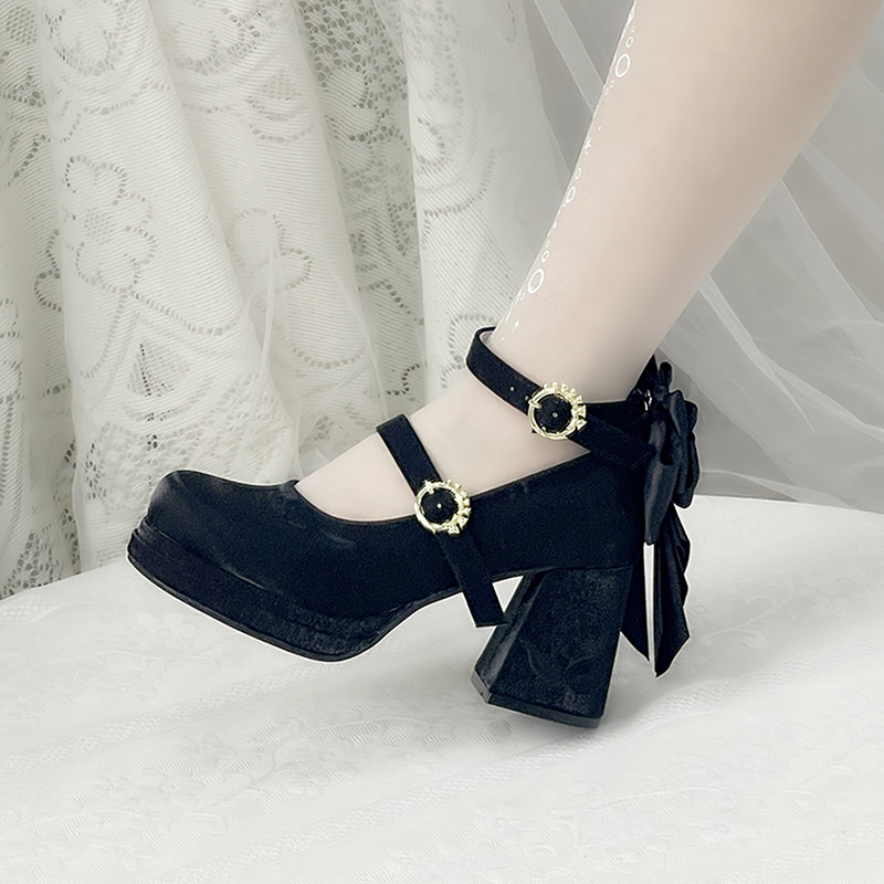 Dreamland - Dreamlike Lily of the Valley - Classic Lolita Platform Shoes with Back Large Bow