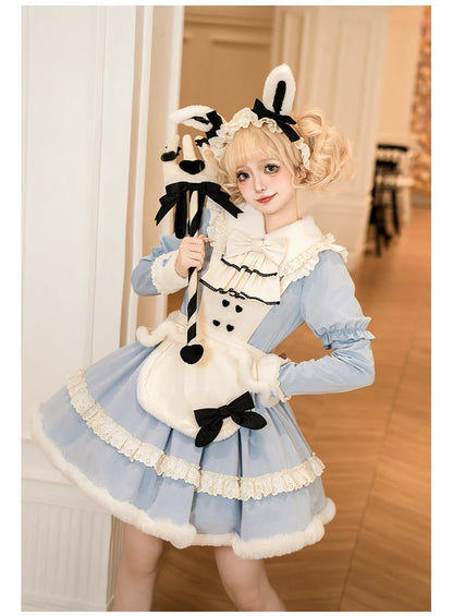 With PUJI - Rabbit&Alice - Sweet Twin Lolita OP Dress Doll Apron Dress Set