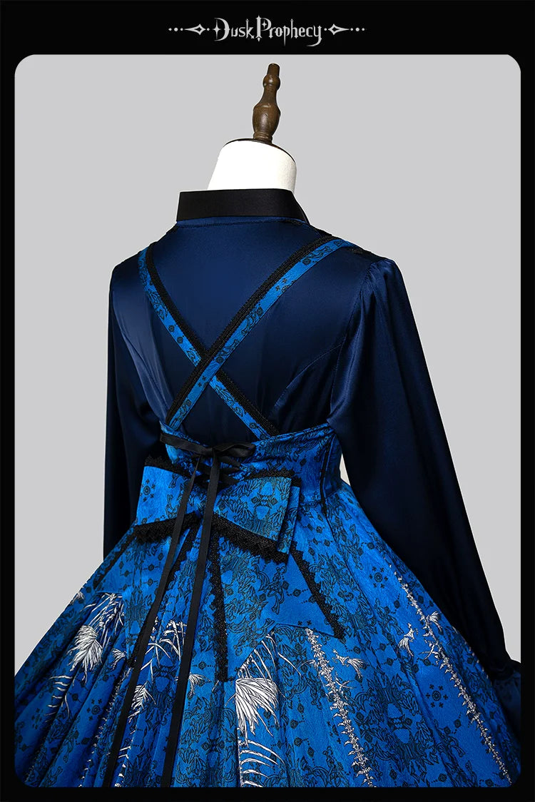 DuskProphecy - Coccyx - Elegant Lolita Dress High Waist Fishbone Print JSK Set