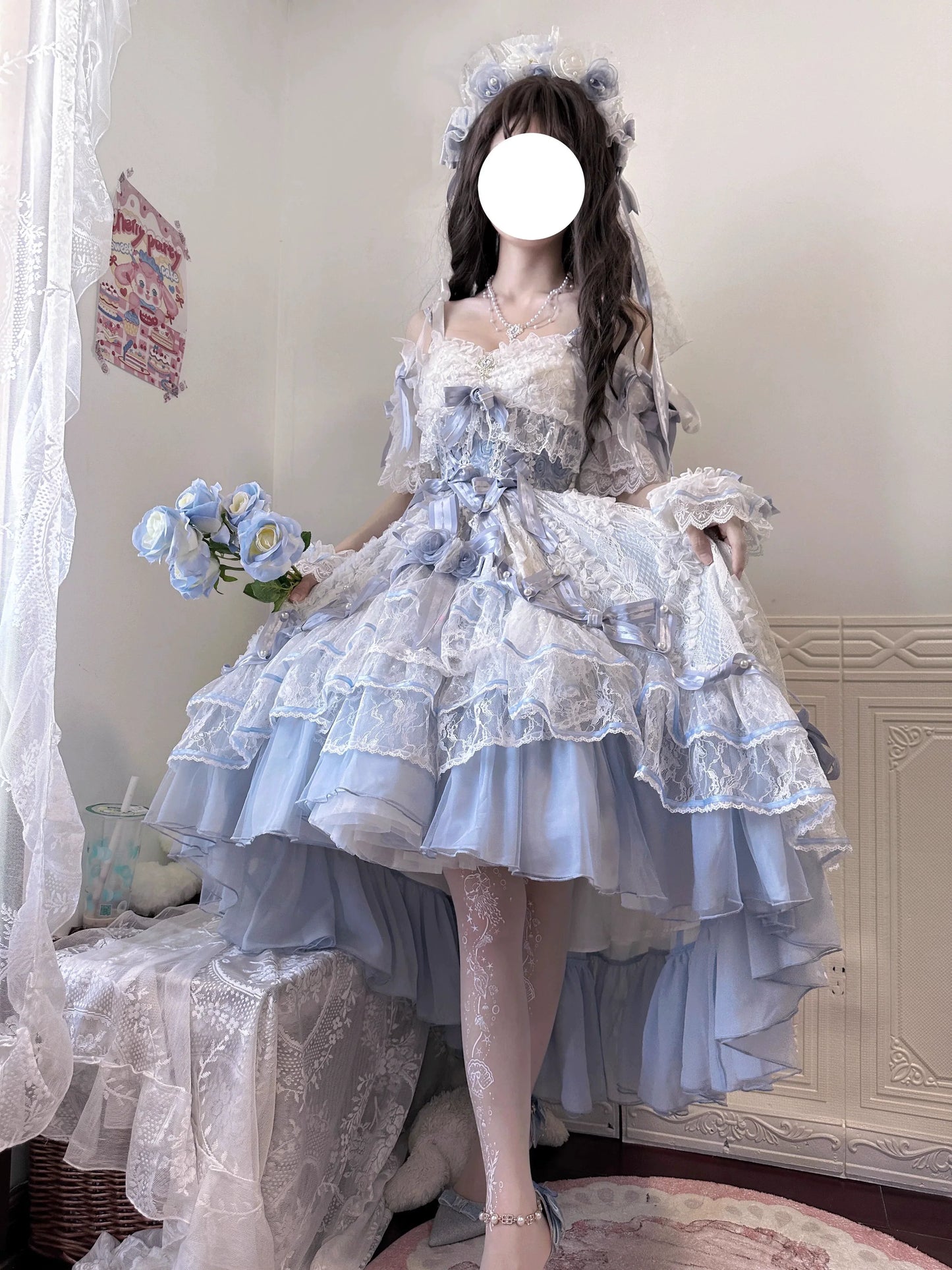 MieYe - Diana Rose - Bridal Lolita Dress Short Wedding OP with Accessories