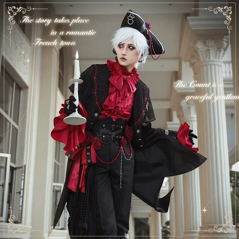 Forest Fluorescent Carps - Rose Countess - Ouji Lolita Pants Suit Prince Coat Elegant Shirt Trailing