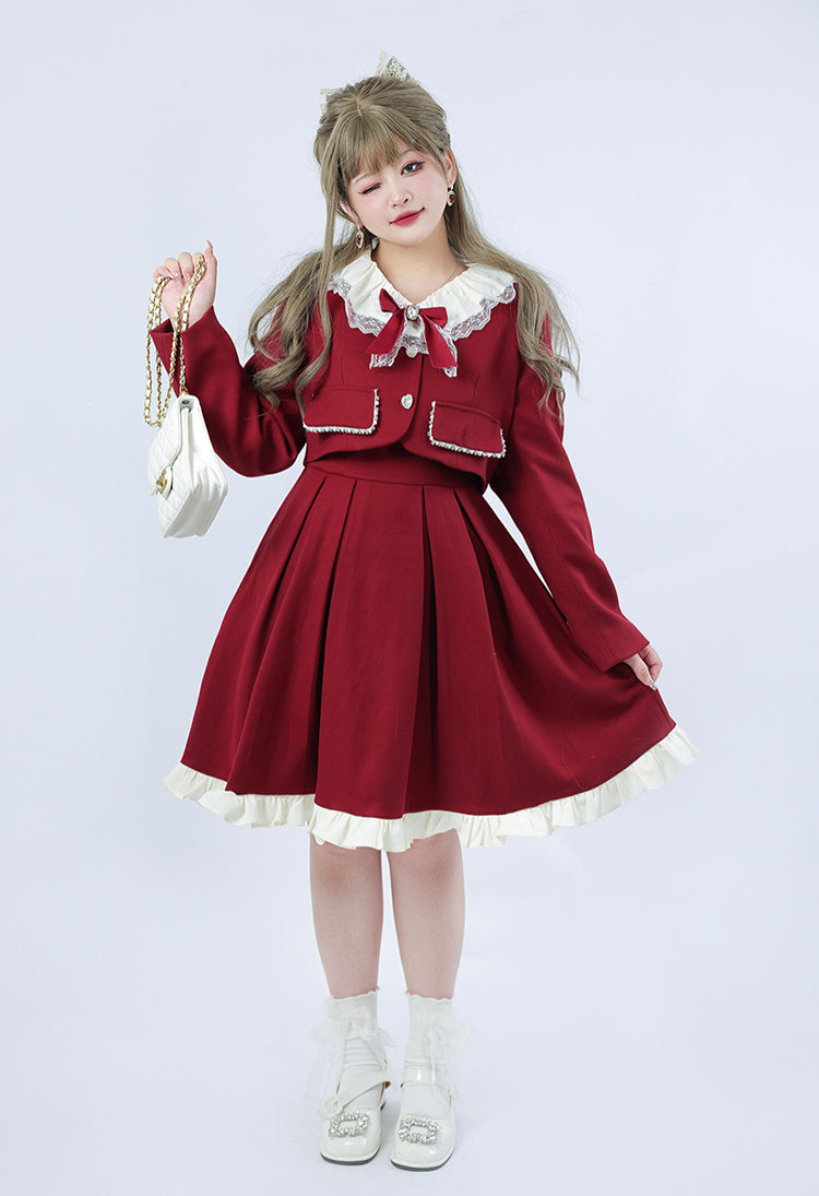 Yingtang - Plus Size Lolita French Retro Dress Set