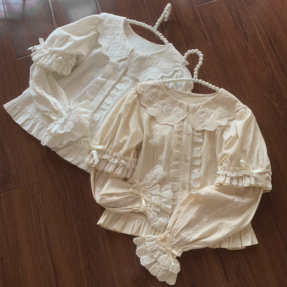 Flower Banquet - Kawaii Lolita Cotton Bunny Embroidery Blouse