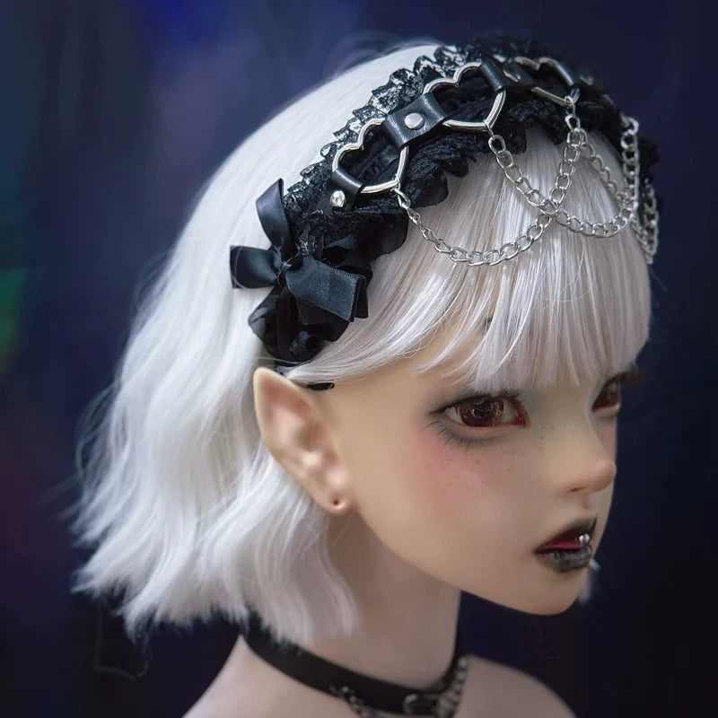 Strange Sugar - Gothic Handmade Lace Headband, Heart & Chain Decoration