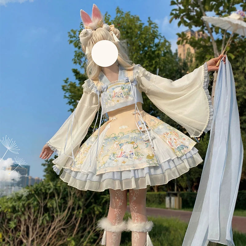 YingLuoFu - Laurel - Kawaii Han Lolita Jumper Dress Rabbit Print