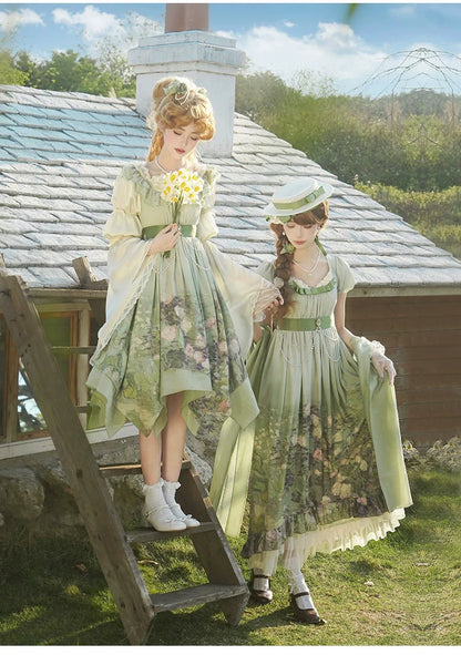 With PUJI - Blooming Rose - Chiffon Classic Lolita Dress Set Painting Styled OP & JSK