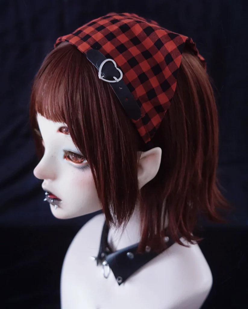 Strange Sugar - Gothic Lolita Black-red Plaid Hairband
