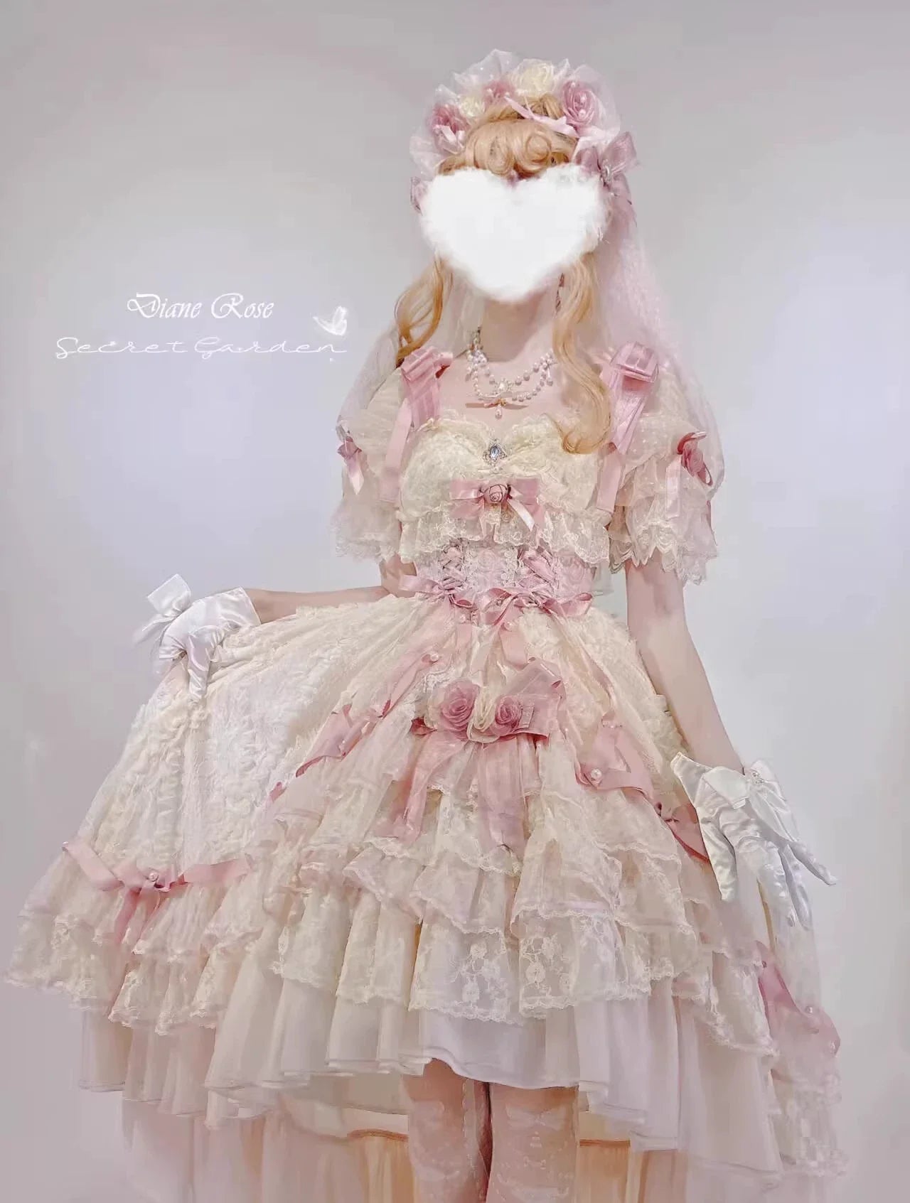 MieYe - Diana Rose - Bridal Lolita Dress Short Wedding OP with Accessories