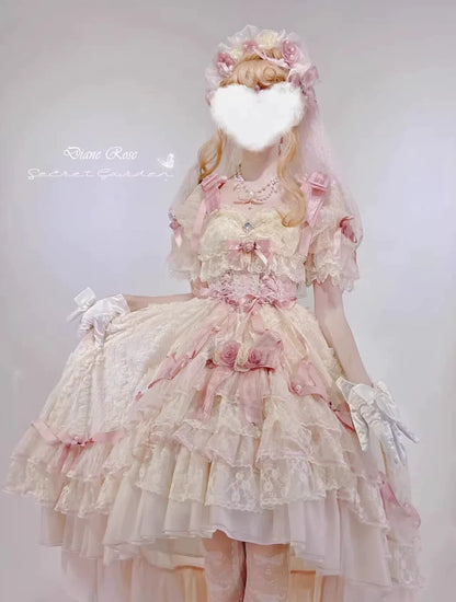 MieYe - Diana Rose - Bridal Lolita Dress Short Wedding OP with Accessories