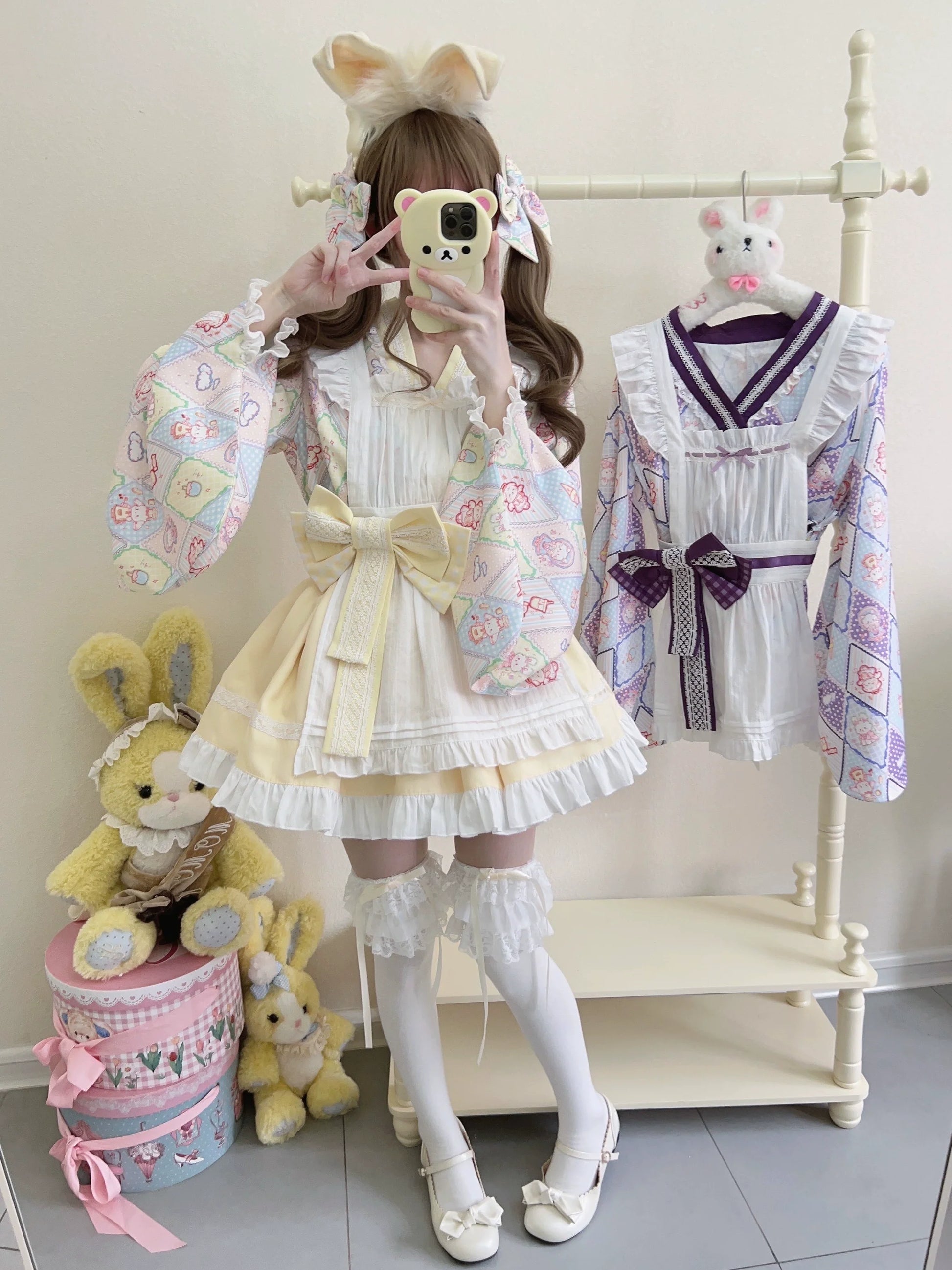 Sugar Girl - Showa Sweetness - Maid Wa Lolita Skirt Set Cute Summer Lolita Bow Apron