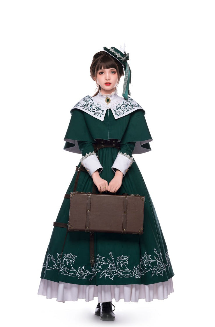 Youpairui - Lobnya - Gothic Nun Lolita Green OP Dress Set