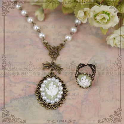 Rose of Sharon - Lily Miss - Elegant Lolita Pearl Necklace and Earrings Set