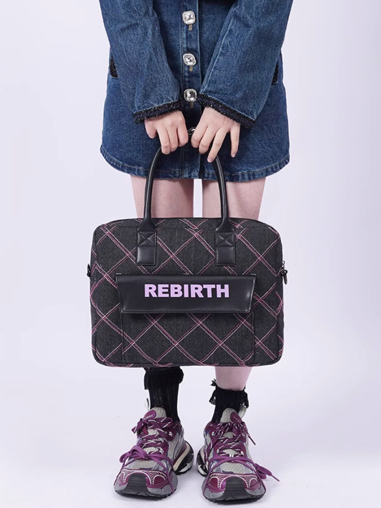 Plaid denim computer bag【s0000007318】