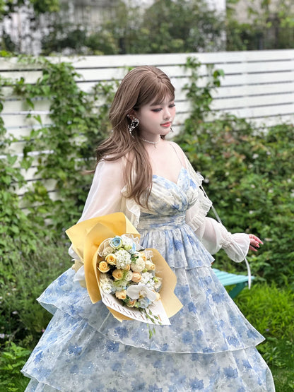 Yingtang - Plus Size Blue Lolita JSK Dress Cardigan Set New Arrival