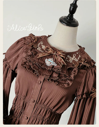Alice Girl - Bear Chocolate Bar - Kawaii Lolita Blouse, Long Sleeve