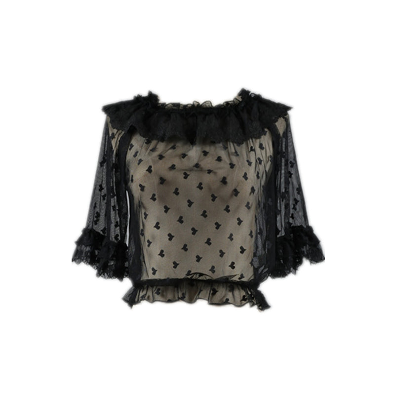 Niu Niu - Plus Size Lolita Shirt Lace Mesh Blouse