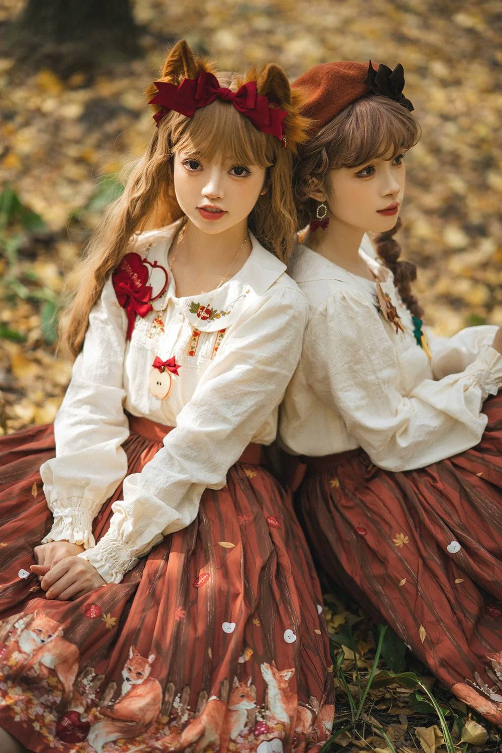 Miss Point - Chubby Fox in the Forest - Sweet Lolita Shirt Embroidered Collar Customized Blouse