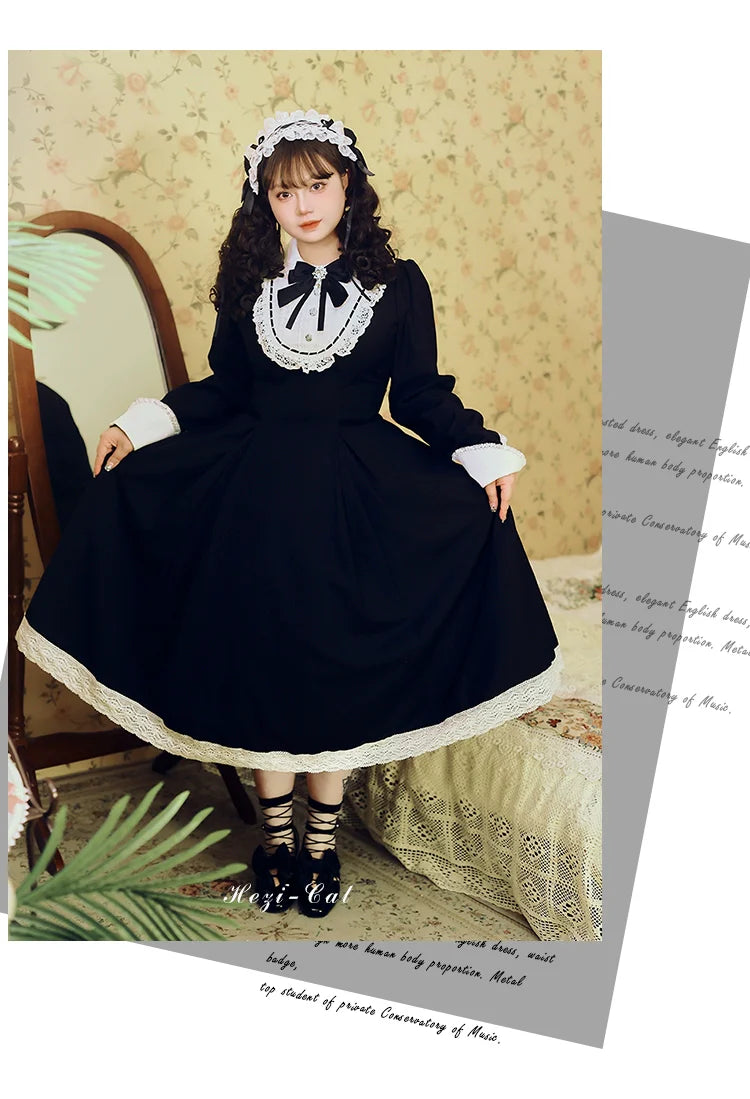 Hezi's Cat Haven - Black Cat Butler - Maid Lolita OP Dress Elegant Black and White Dress