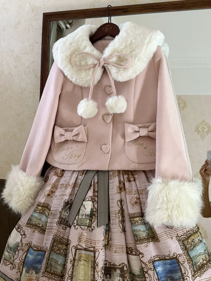 Sara Bell - Winter Story - Winter Kawaii Lolita Short Coat, Detachable Fur Collar