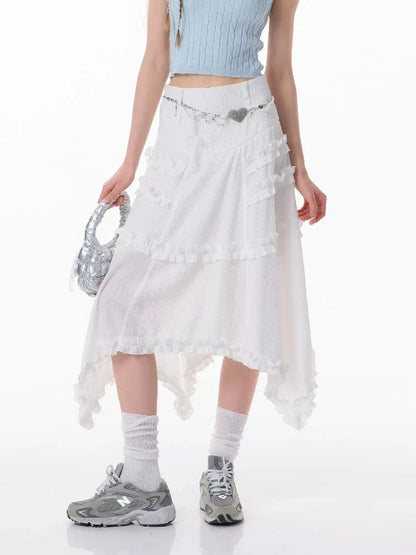 High waist slim lace white skirt【s0000007832】