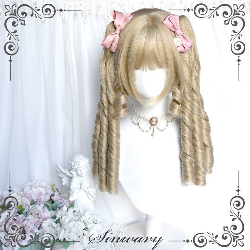 Sinwavy - Retro Lolita Wigs Beige Gold Roman Roll Wig