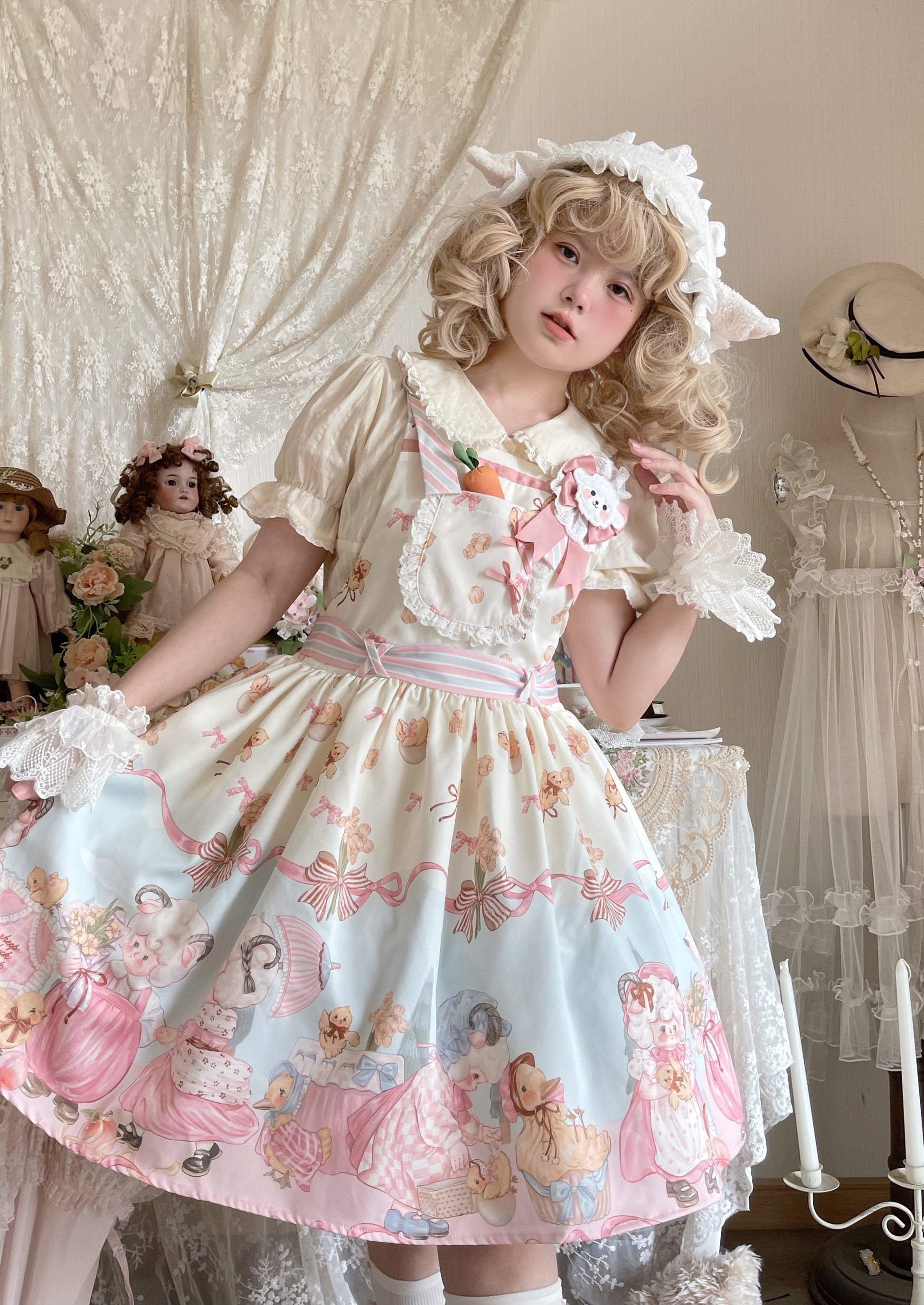 MeowMeow - Sheep Pattern Waltz Princess Lolita JSK Salopette