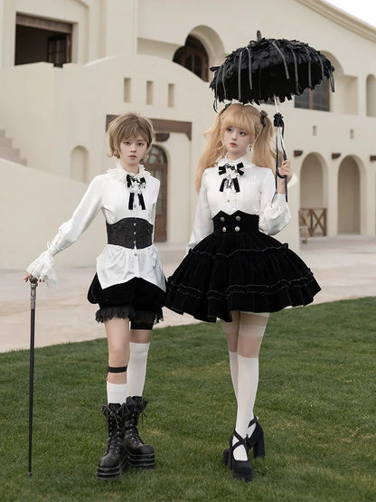 CastleToo - Erosion Heart F-Type - Ouji Lolita Suit Black Velvet Shorts and Skirt