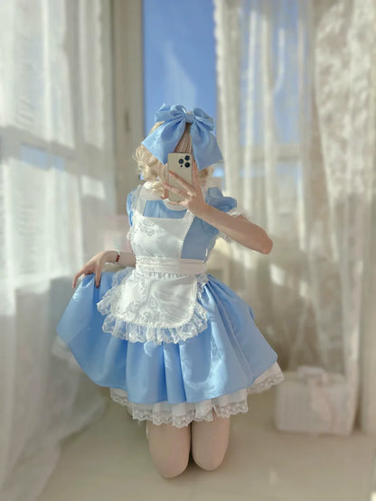 Daydream Whisper - Dream Doll - Plus Size Maid Lolita OP Suit Black and Blue Dress