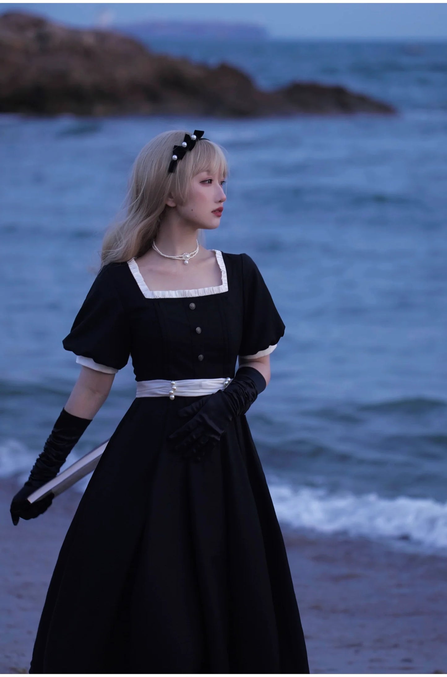 HuTaoMuJK - Thoughts - Vintage Lolita OP Dress Square Neckline Black Lolita Dress