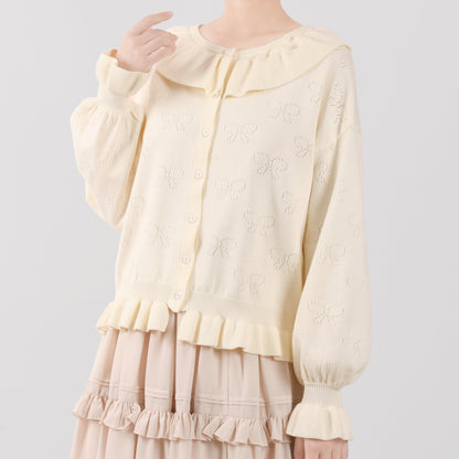 MIST - Vintage Lolita Bow Hollowed-out Sweater Ruffled Cardigan
