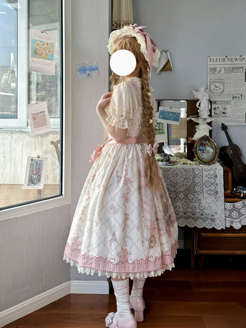 Moon River - Swan Lake Mirror - Pink Sweet Lolita Print JSK Dress