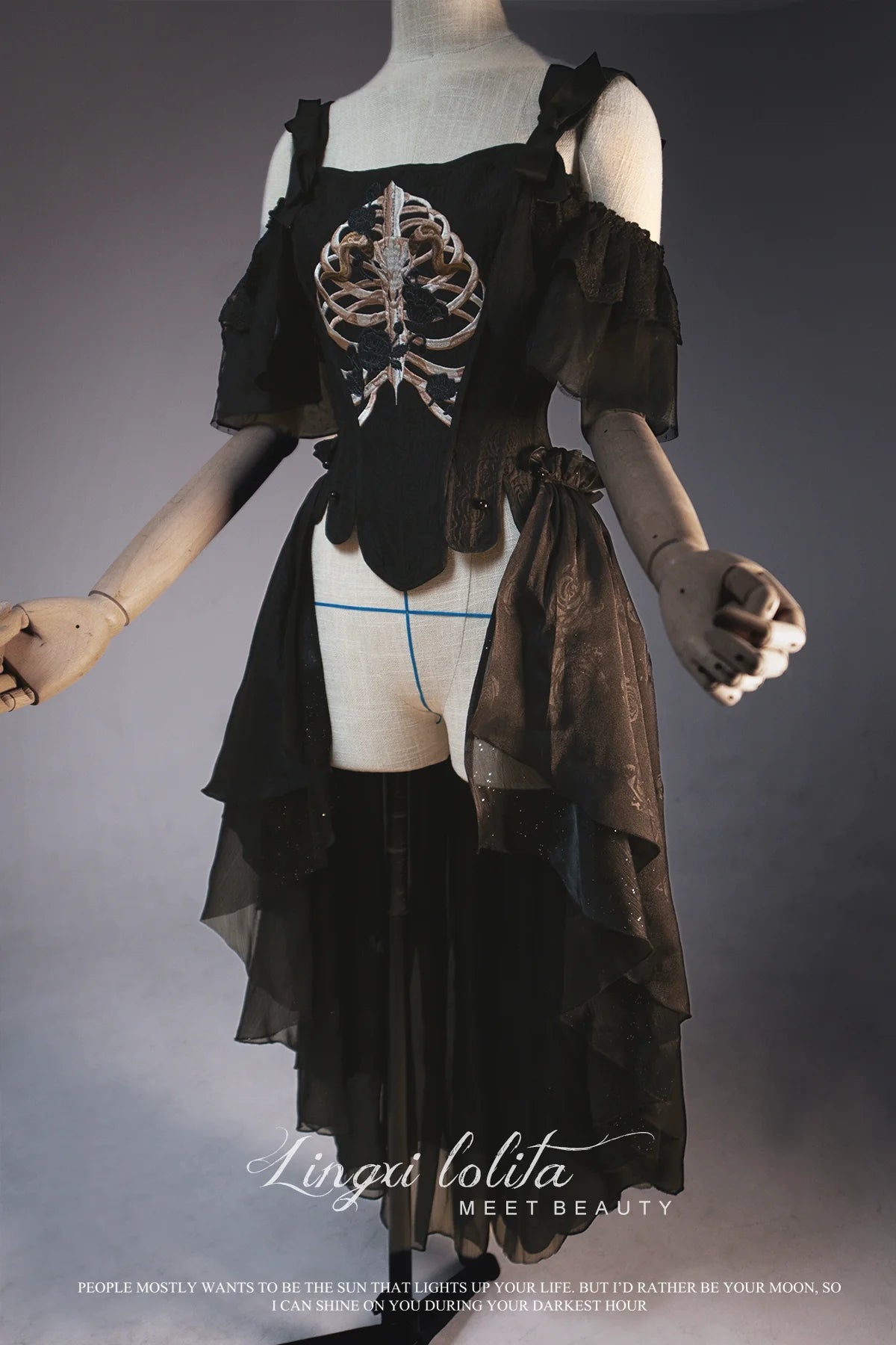 Lingxi Lolita - Bone island Gothic Lolita Corset Goth Blouse Skirt Set