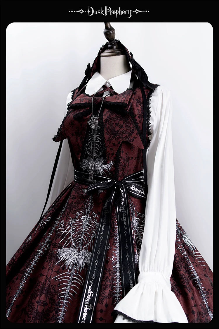 DuskProphecy - Coccyx - Elegant Lolita Dress High Waist Fishbone Print JSK Set