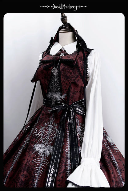 DuskProphecy - Coccyx - Elegant Lolita Dress High Waist Fishbone Print JSK Set