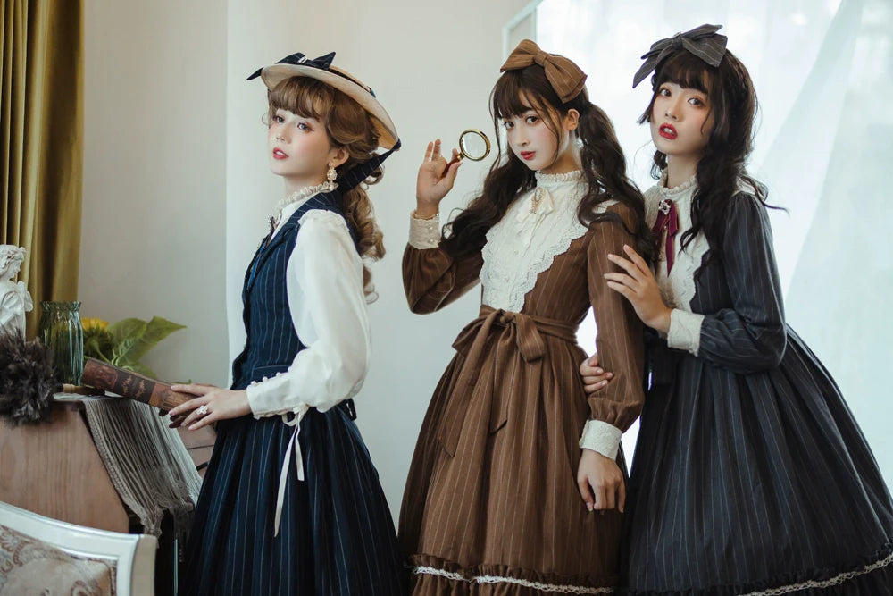 Miss Point - Rose Doll - Elegant Lolita Striped Fishbone Skirt