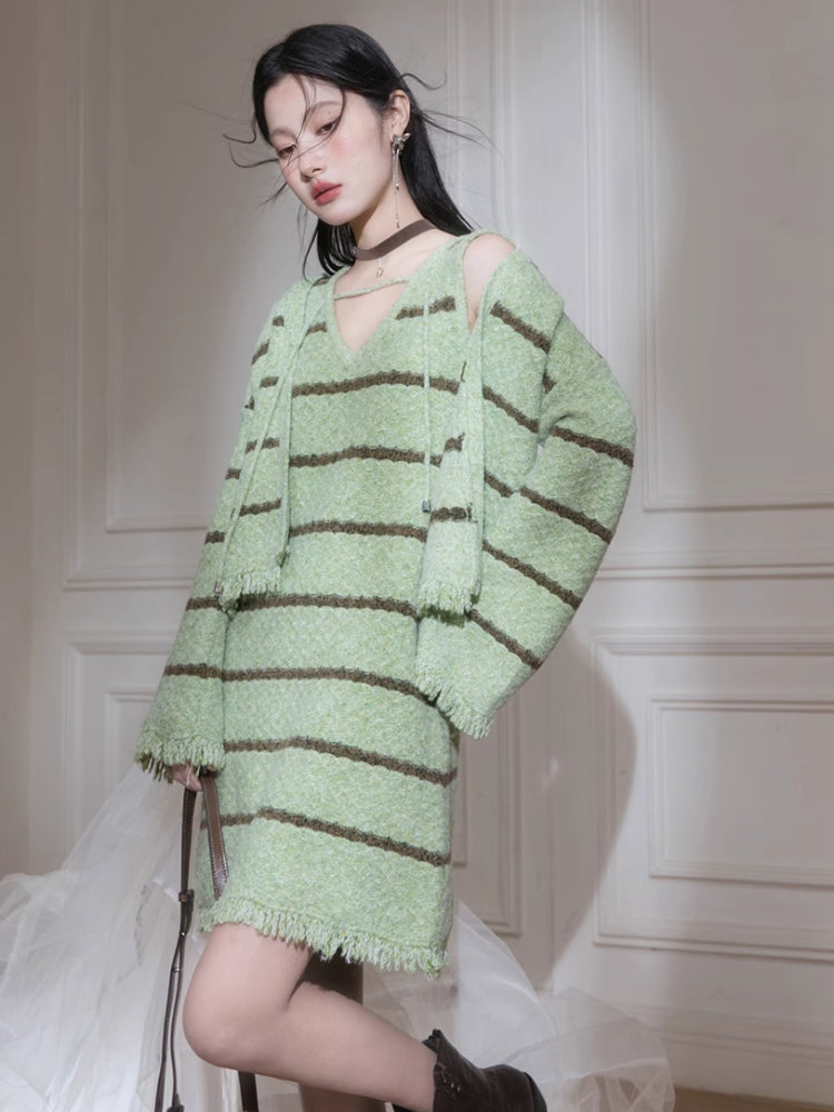 Wool cardigan + dress set【s0000007208】