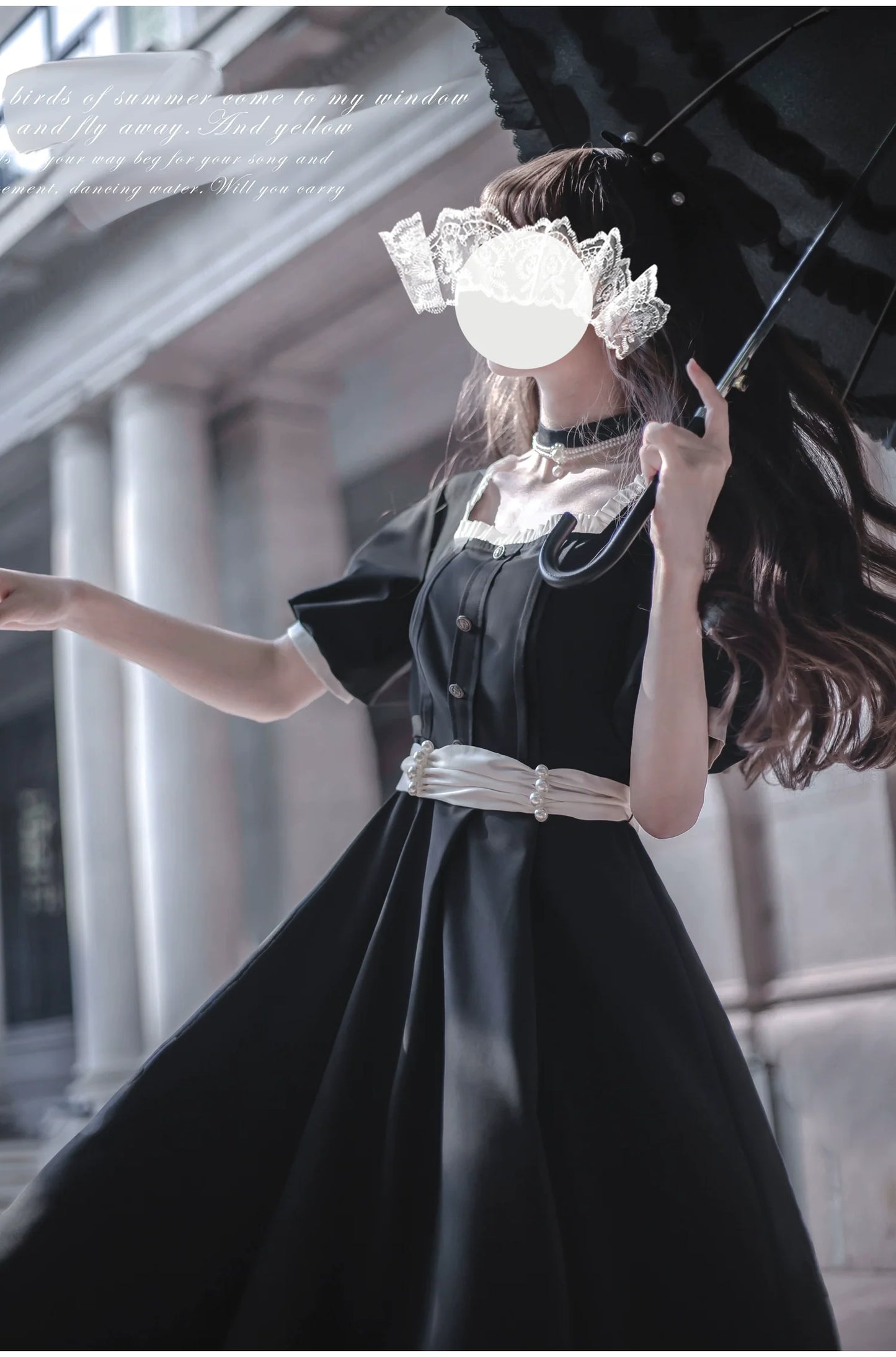 HuTaoMuJK - Thoughts - Vintage Lolita OP Dress Square Neckline Black Lolita Dress