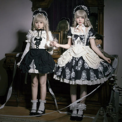 With PUJI - Doll Night - Vintage Twin Lolita OP Dress Embroidered Doll Dress