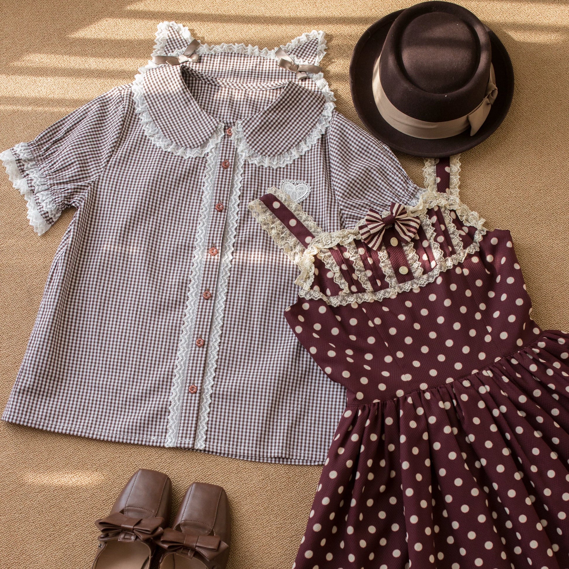 MIST - Kawaii Lolita Plaid Blouse With Cat Ear Peter Pan Collar