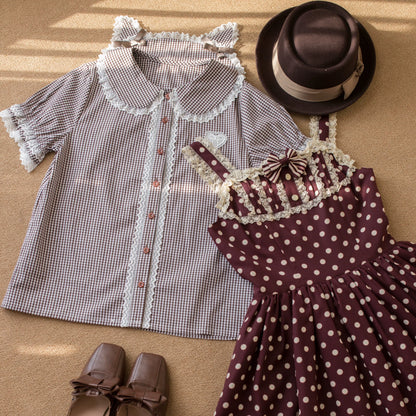 MIST - Kawaii Lolita Plaid Blouse With Cat Ear Peter Pan Collar
