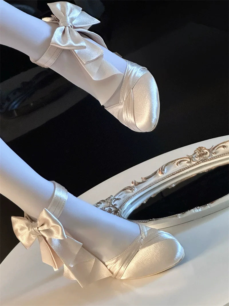 MR.Qiutian - Coronation - Elegant Lolita Shoes Satin Heels With Rose Buckle & Bow Clip