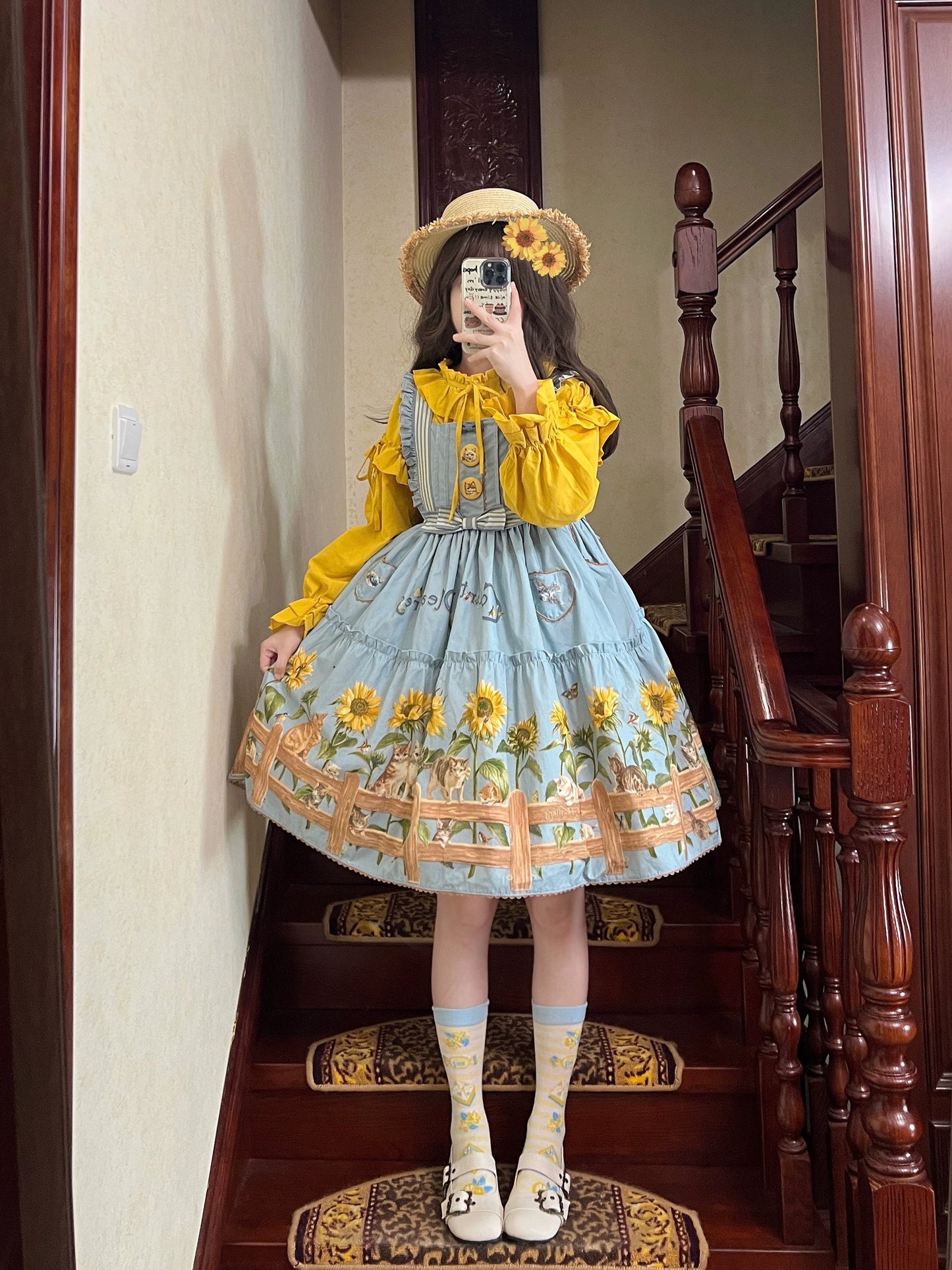 Polaris Lolita - Cat and Sunflower - Sweet Lolita JSK, Cat and Sunflower Print