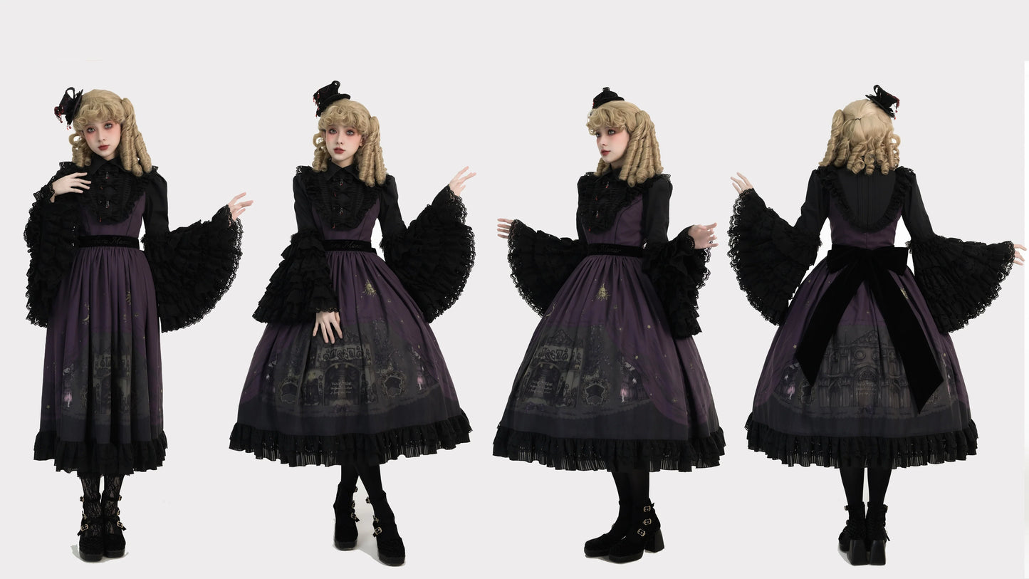 Dark Circle Clinic - Barbara Manor Night - Gothic Lolita JSK Pleated Floral Print Lolita Dress