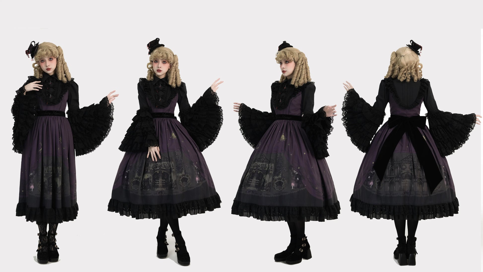 Dark Circle Clinic - Barbara Manor Night - Gothic Lolita JSK Pleated Floral Print Lolita Dress
